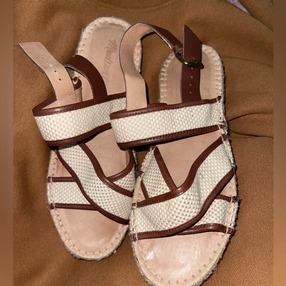 NWOB Madewell Womens The Julie Espadrille Sandal Canvas/Leather in Rich Brown 8